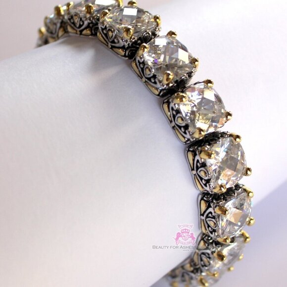 Two Tone Clear White CZ Chunky Tennis Throne Room Bracelet